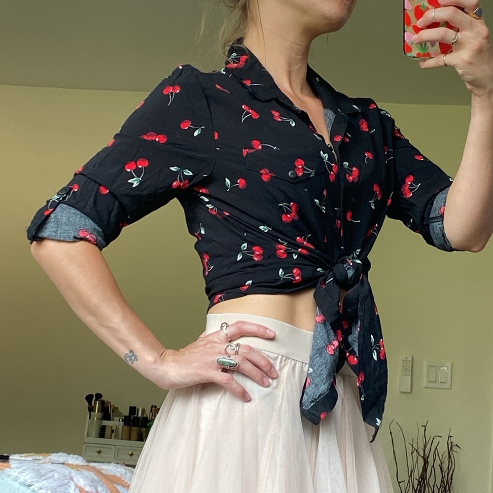 Love Notes Rockabilly Cherry Button Up Cherries T… - image 3